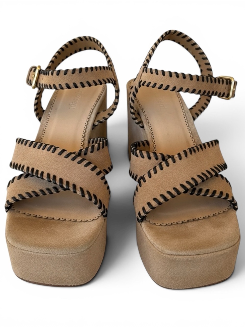 Cinq à Sept Sasha Suede Whipstitch Platform Wedge Sandals Size 8 Taupe Tan | NWT